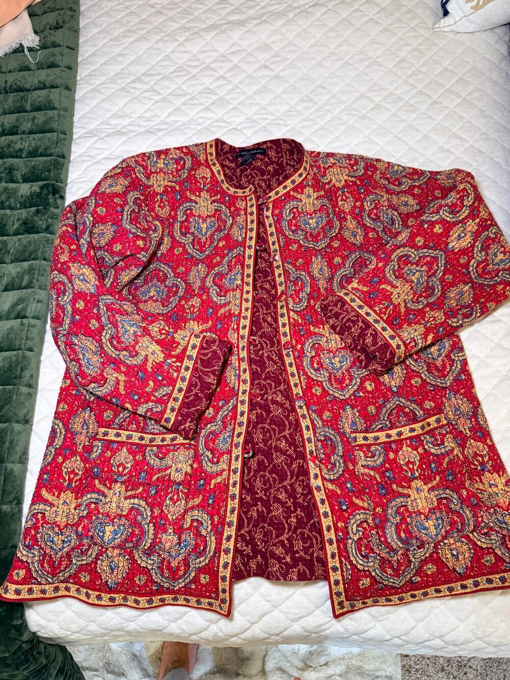 Susan Hiler’s Collection Reversible Quilted Jacket Red Paisley Floral